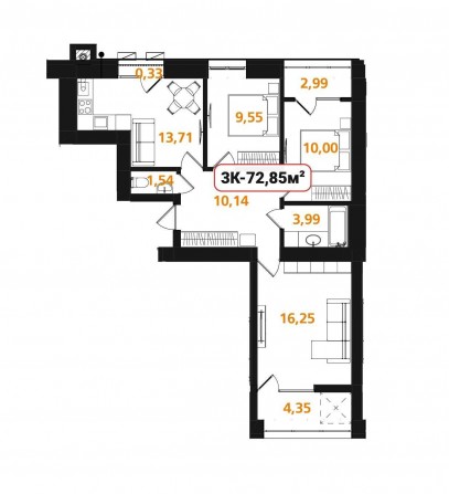 Трикімнатна квартира 72,85 м в Опришівській слободі - фото 1