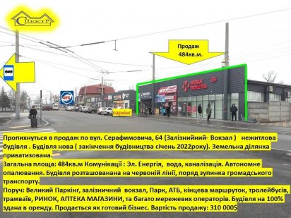 484кв.м. Червона лінія авт. опалення з орендарем приватизована ділянка Кривой Рог