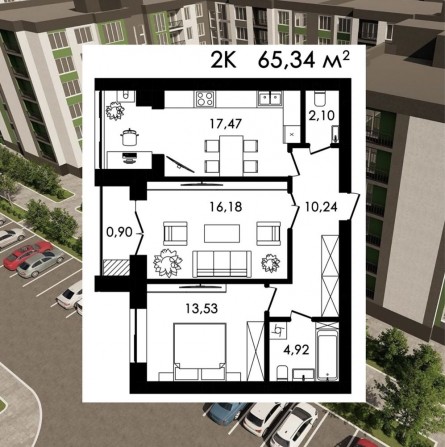 Двокімнатна квартира 65м2 на виплату до 10 років у ЖК НОВА БУДОВА 2 - фото 1