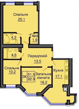 93,5 м2 трикімнатна квартира з документами - фото 1