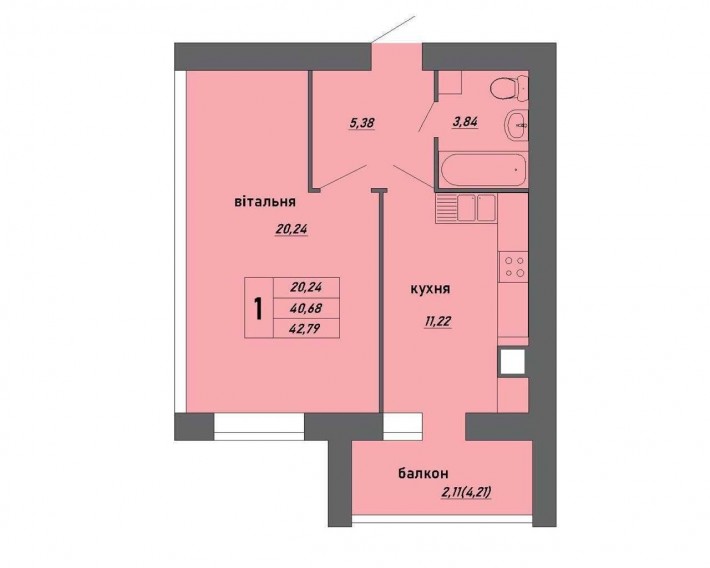 Продаж 1-кімнатної квартири в новобудові, район Бам - фото 1