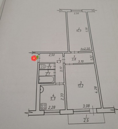 Двухкомнатная квартира на Атаманюка, 2-й этаж из 5-ти - фото 1