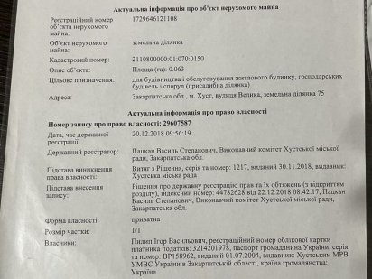 Земельна ділянка м.Хуст, вул.Велика,75 Хуст