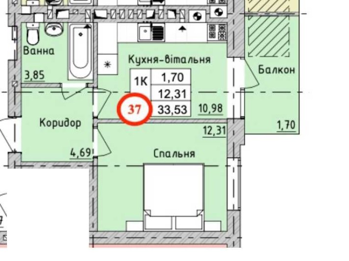 Однокімнатна квартира 33м2 АКЦІЙНА ПРОПОЗИЦІЯ. Ціна топ - фото 1