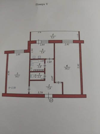 Продається 2к квартира на вул миру .Загальна площа 52.3 кв.м - фото 1