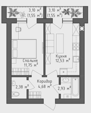 -5%знижка!Квартира 38м.кв. 2 балкони! 40% перший внесок.Поруч з парком - фото 1