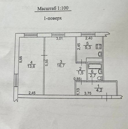 Продам квартиру 2к, 44 кв.м, м. Тернівка - фото 1