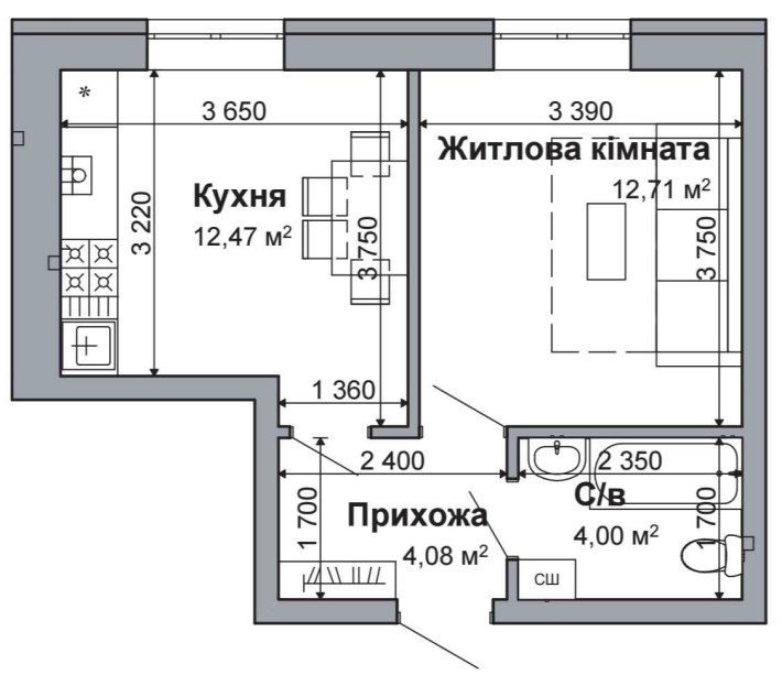 АКЦІЯ - Готова 1К 33,3м2 у розстрочку на 12 міс. за 1 300 000 грн. - фото 1