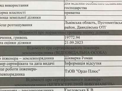 земельна ділянка для ведення ОСГ Давидів