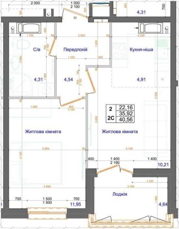 2 комнатная квартира, 41 м2 ЖК Атлант, Коцюбинське - фото 1