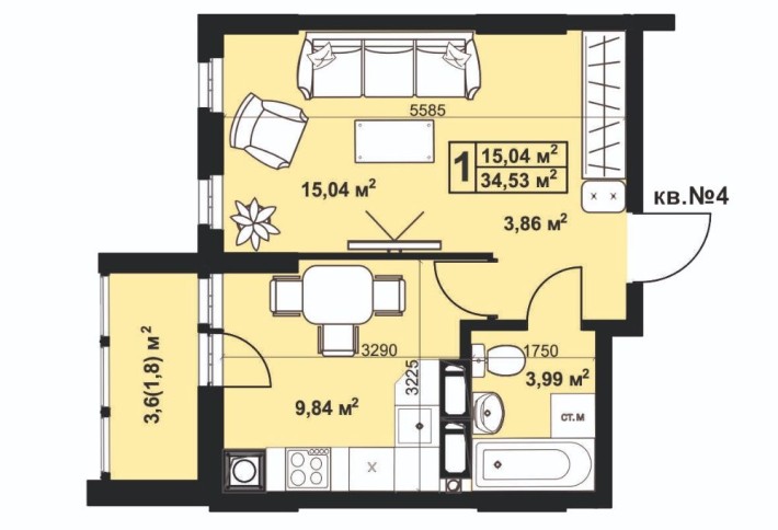 ПРОДАМ 1 ком кв. 34,6 м.кв. Автономне опалення. Новий дім. - фото 1