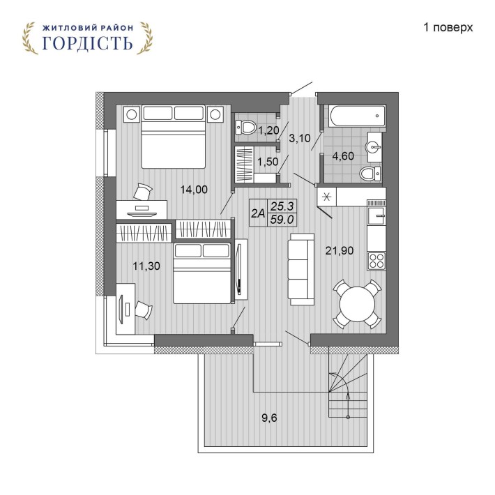 Продається квартира 2-к. з терасою у розтермінування - фото 1