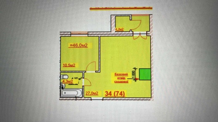 Однокімнатне планування квартири 34 м² в ЖК Гранд Віллас - фото 1