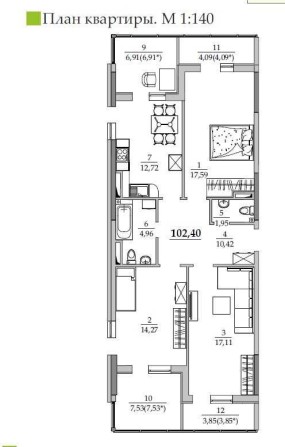 БЕЗ КОМИССИИ! 3-ком квартира( 102м2 ) ЖК " Таировские Сады " - фото 1