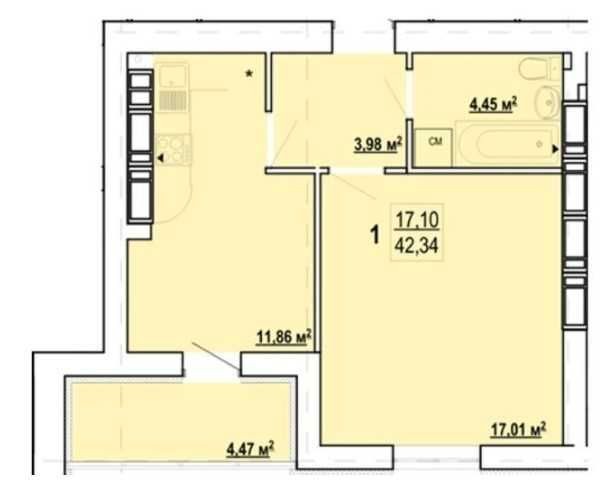 Продам 1 комн. квартиру 3 этаж, 42.3 м2 в новострое ЖК Гидропарк РА - фото 1