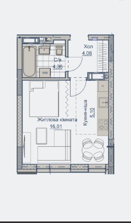 1-кімнатна квартира в ЖК А+Я 30 м2 - фото 1