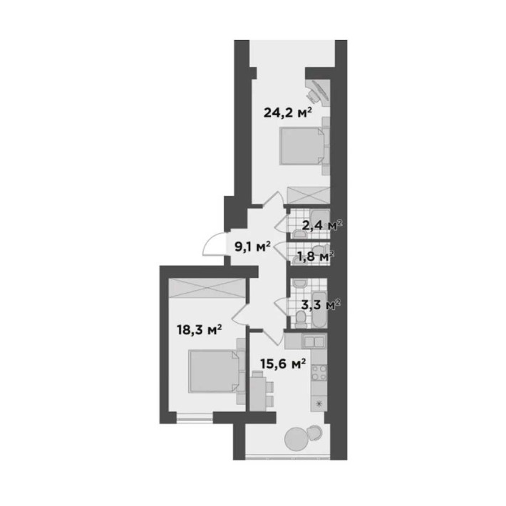 Двокімнатна квартира 73,7 м2 (11 поверх) в ЖК Millennium State - фото 1