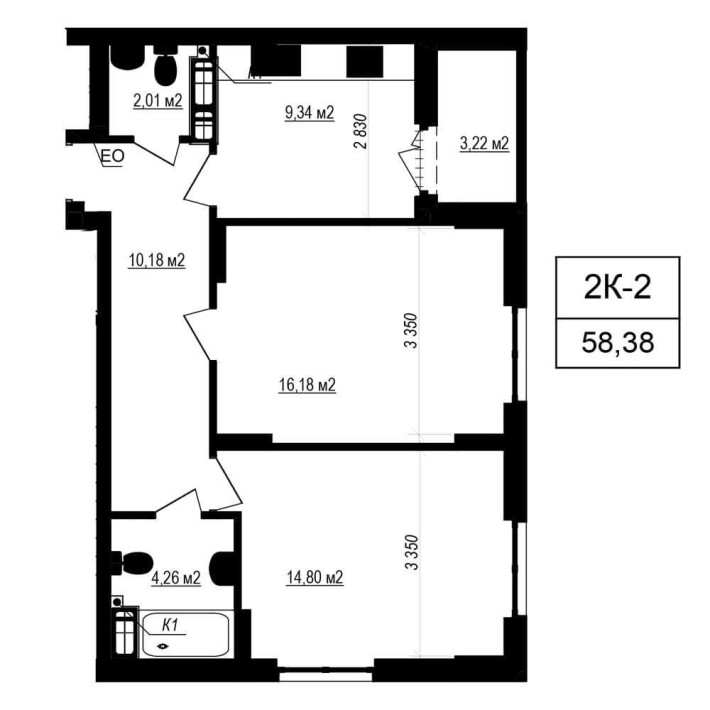 2К (58.38 м2). Новий ЖК з власним ТЦ. 10-15 хв. до метро - фото 1