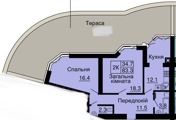 Розстрочка 0%, 84,4м2 з великою терасою 2-х кім.кв ЖК Софія Резиденс ! - фото 1