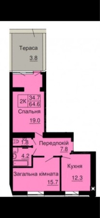 ЖК РЕЗИДЕНС 65 м2 двокімнанта 2кім з терасою - фото 1