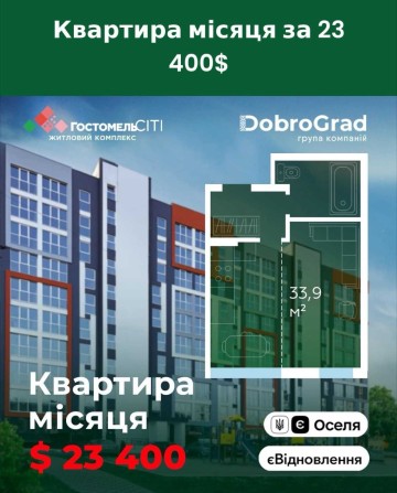 Акція! 23400 у.о-готова квартира -34м в ЖК Гостомель Сіті - єОселя-Так - фото 1