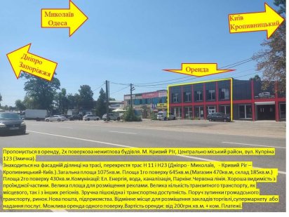 Оренда будівлі  на виїзді з міста  Змичка ,під супермакет або продукти Кривий Ріг