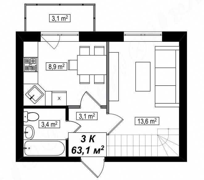 3-кімнатна Квартира 63,1 м². Готовий будинок! ЖК Амстердам Клубний - фото 1