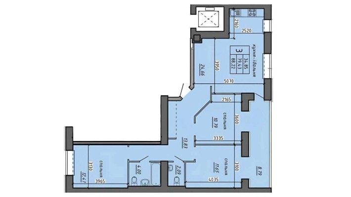 Продаж 3-кімнатної квартири в новобудові, район Бам - фото 1