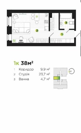 Готова до ремонту 1 кім. кв. в ЖК Юніон - фото 1