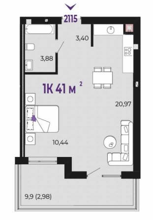 1к квартира 41 м.кв. з кухнею-студіо, та власним патіо - фото 1