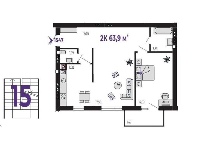 ПРОДАЖ 2-кімнатна з терасою ЖК Долішній, 880$/кв.м - фото 1