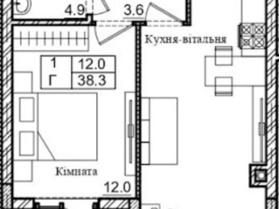 Продам готову 1к квартиру 38,3м2 з терасою ЖК Петрівське містечко 2, Святопетровское