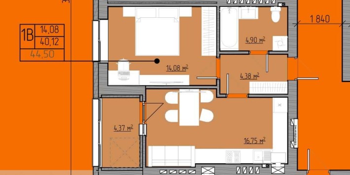 Продам 1-кімнатну 44.5 м2 2 поверх, від забудовника, новобудова - фото 1