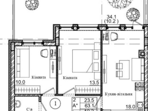 Продам 2к квартиру 63,1 м2 з двориком ЖК Петрівське містечко 2 єОселя Святопетровское