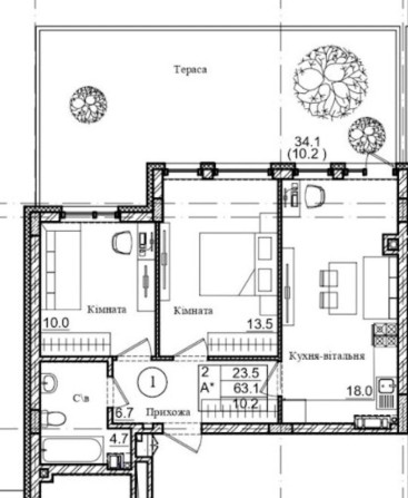 Продам 2к квартиру 63,1 м2 з власним двориком ЖК Петрівське містечко 2 - фото 1