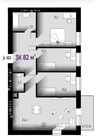 3к квартира 82м.кв. біля ТЦ Велес - фото 1