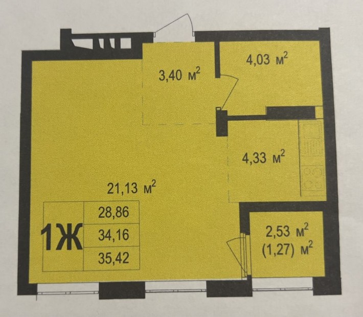 1-но кімнатна квартира з 3-ма вікнами 35,42м2 ЖК Скандія Scandia - фото 1