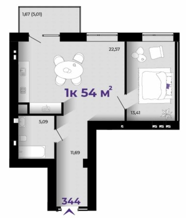 1к квартира 54м.кв. в тихому районі - фото 1