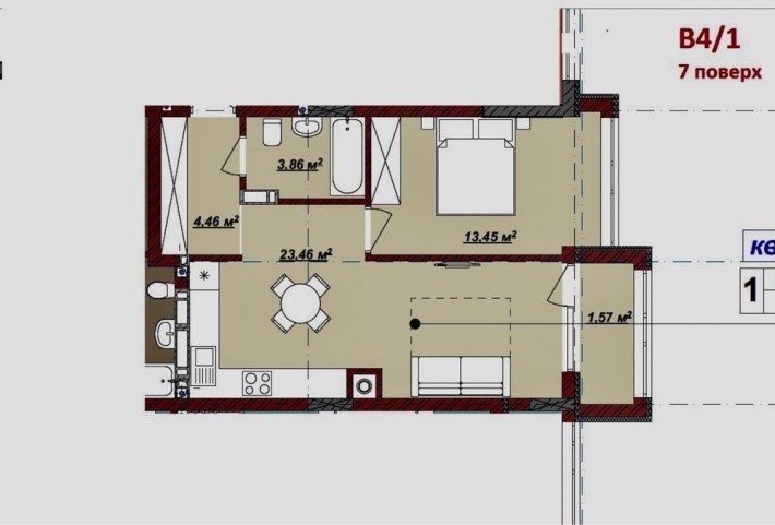 1-кімнатна 47m2 | 1130$ за 1м2 | ЖК В4 - Ужгород - фото 1