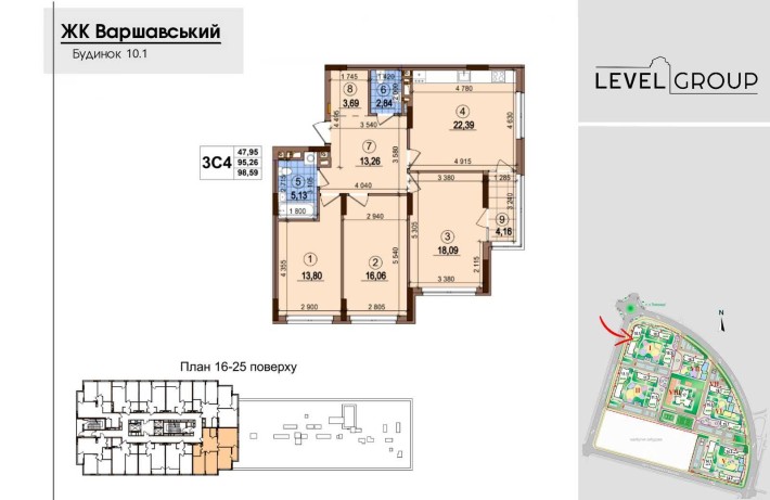 Видова 3к квартира 100 м² ЖК Варшавський-2 Виноградарь - фото 1