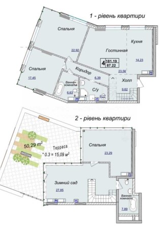 Продажа 2-х эт. пентхауса 182 кв м без ремонта ЖК Новопечерские Липки - фото 1