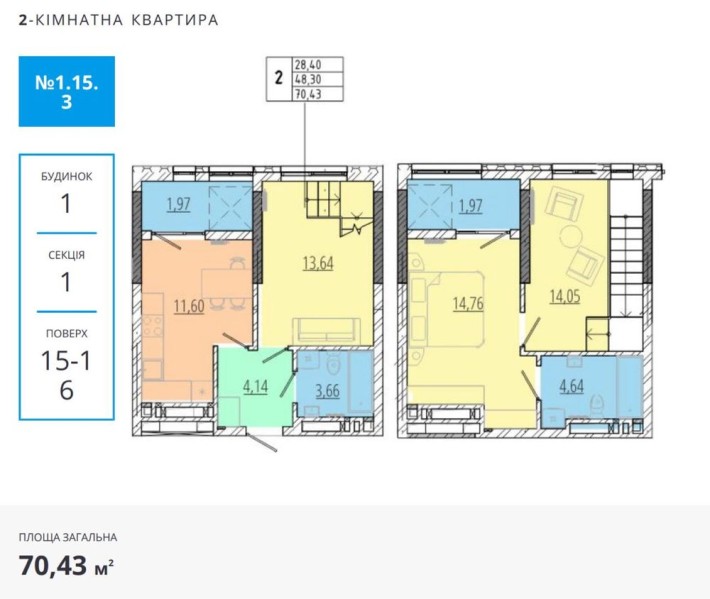 Без комісії! Продаж 3кім квартири 71м ,2 рівні,ЖК на Миколайчука 38 - фото 1