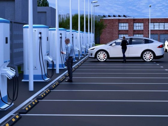 Фасад,  автомобильный трафик - электро АЗС, маф, площадка Гостомель