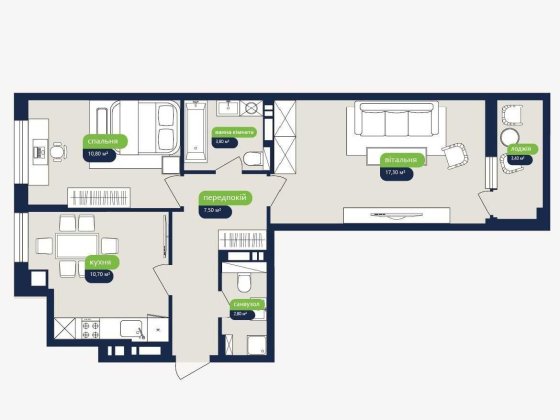 Двокімнатна квартира 57,09 м2 від забудовника. Розтермінування 3роки! Гатное