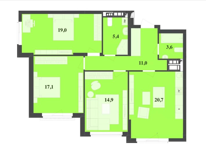ЖК RIVER CITY 3-х кімнатна 91.7м² - фото 1