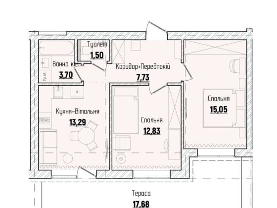 Продається 2 кімнатна квартира із власною терасою Чернівці