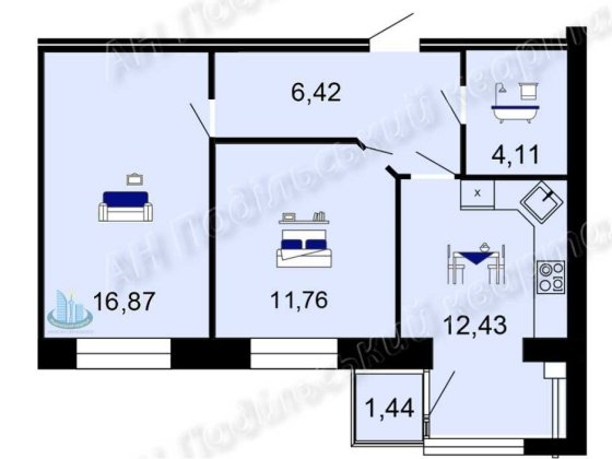 2к квартира ЖК Сімейний комфорт. 53 м2.