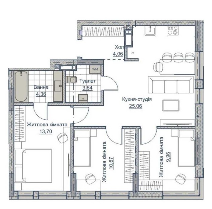 Продаж великої квартири в ЖК А+Я, квартира 3+1, 74м2, 6 поверх! - фото 1