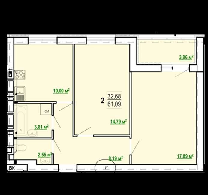 Продам 2 комн квартиру 61м2, 3/9 эт. ЖК ГИДРОПАРК J - фото 1