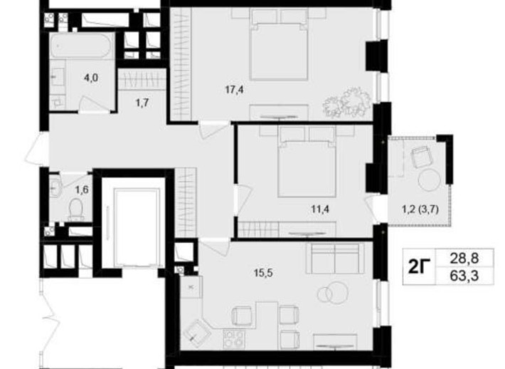 Продам простору 2-кімнатну квартиру в новобудові ЖК Central Park - фото 1
